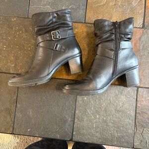 Earth Black Heeled Boots with Ruched Leather